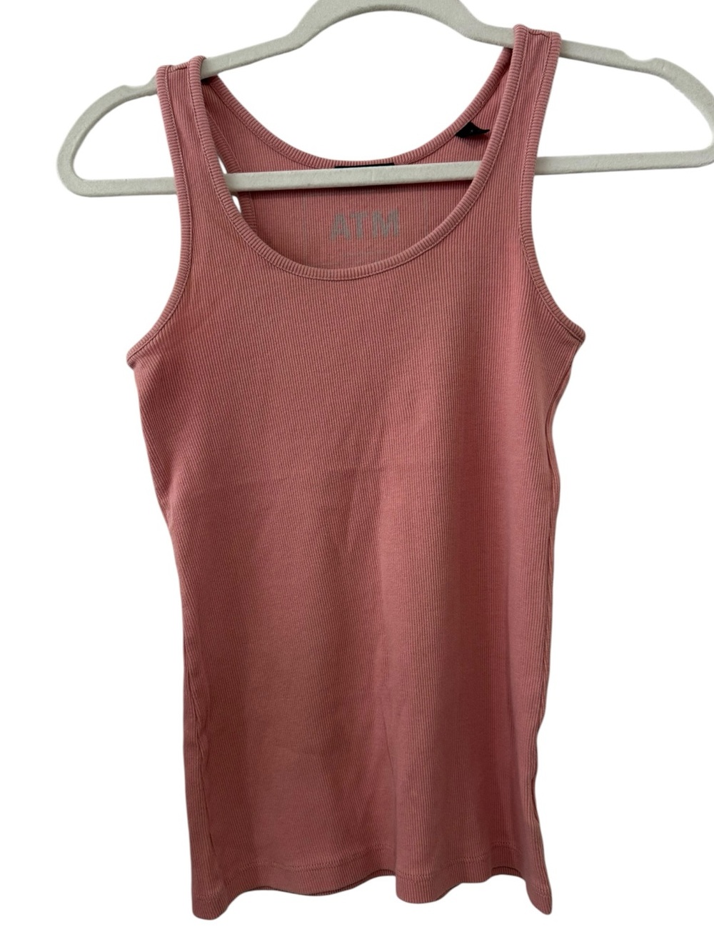 ATM Anthony Thomas Melillo Small Pink Ribbed Cotton Fitted Tank Top Stretch